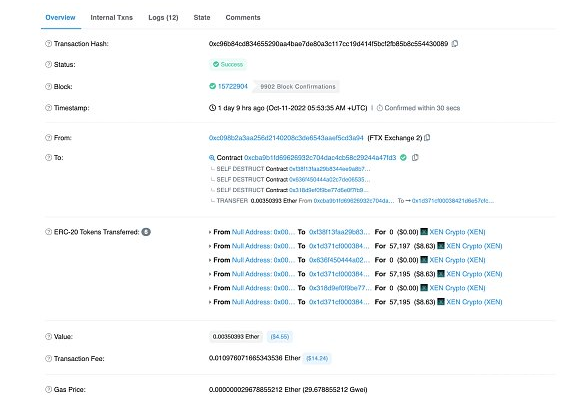 FTX遭受GAS窃取攻击黑客0成本铸造XENToken17K次