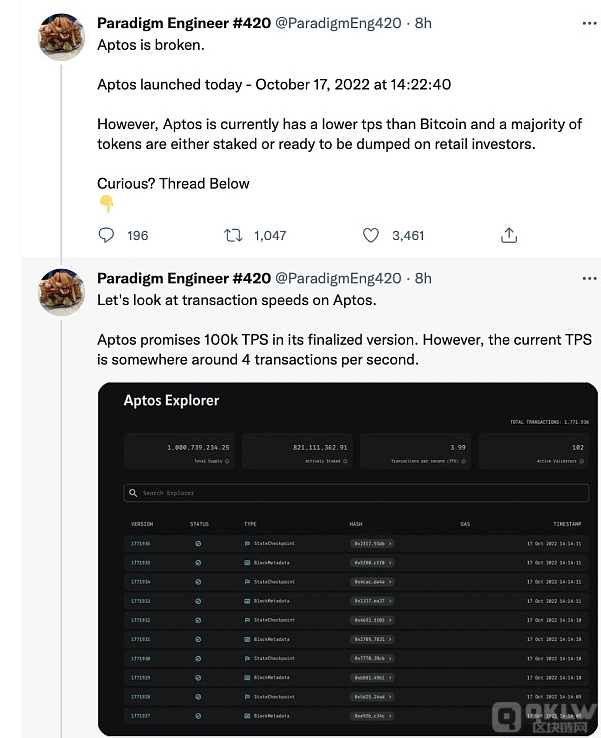 TPS低？过度中心化？Aptos上线首日遭质疑