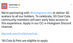 Cool Cats 与 Hologram Labs 达成