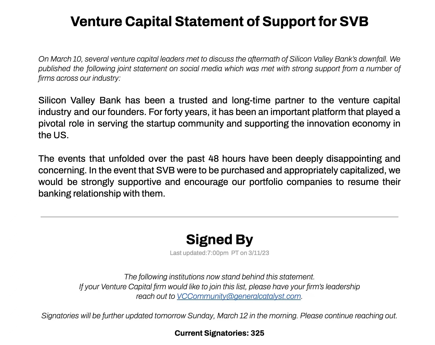 红杉等 325 家风投机构、650 名创始人联合声明：硅谷银行不能倒