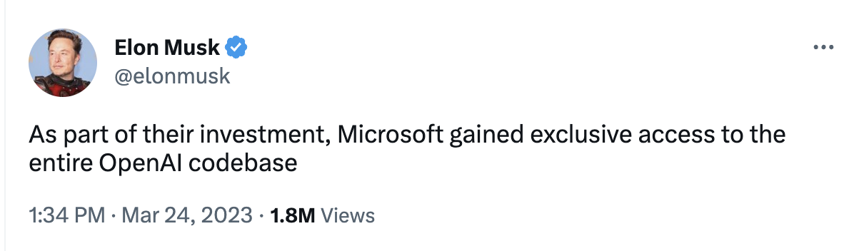 马斯克：微软已获得对整个 OpenAI 代码库的独家访问权