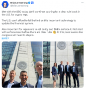 Coinbase CEO：已与美 SEC 会面，将继续推动在美国制定明确的加密货币法规