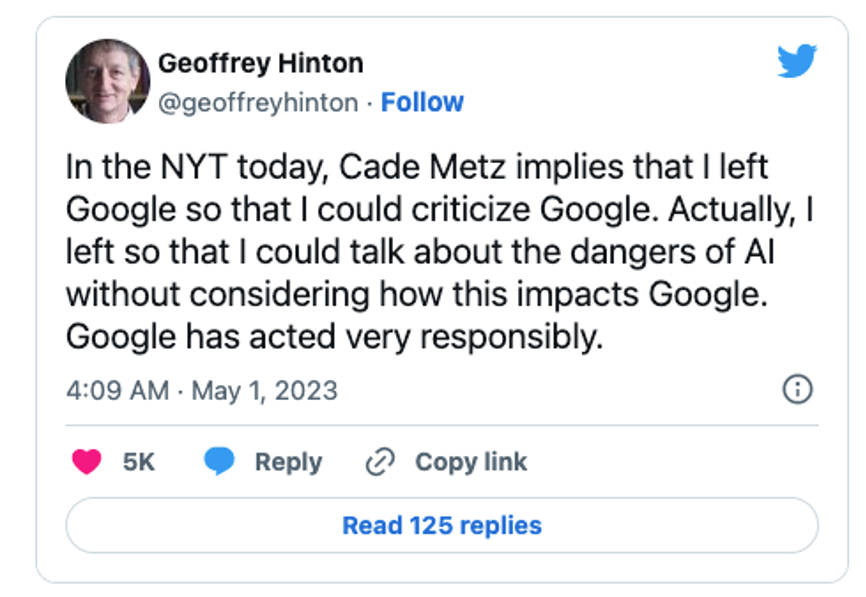 谷歌痛失大将：“AI教父” Geoffrey Hinton离职，只为给人类敲响警钟？