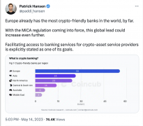 Circle 欧盟战略与政策总监：MiCA 法规生效后欧洲或会有更多加密友好银行