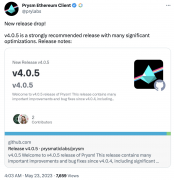 以太坊客户端 Prysm 推出 v4.0.5 版本，强烈建议用户立即升级