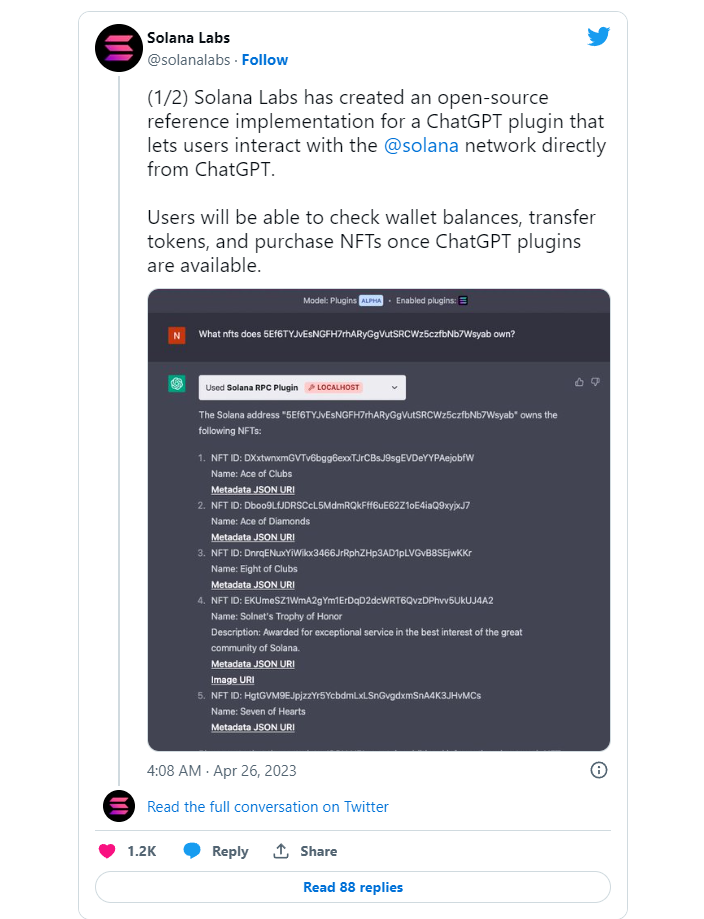 Solana 将 AI 与 ChatGPT 插件集成，使区块链更“可用且易于理解”