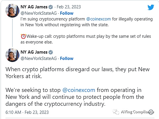CoinEx被处以170万美金罚款与纽约州检察长NYAG达成和解