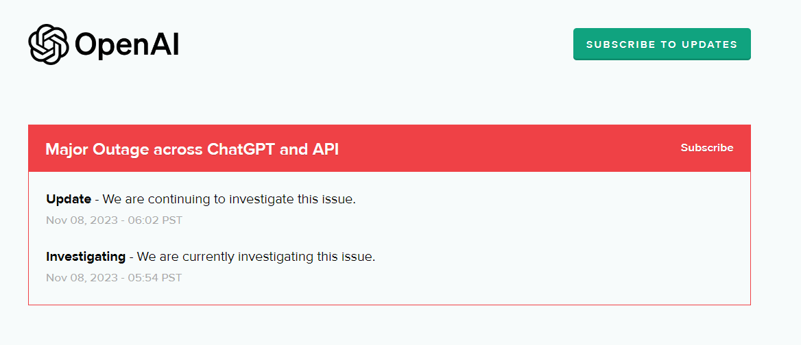OpenAI：ChatGPT 和 API 出现故障，正在调查中