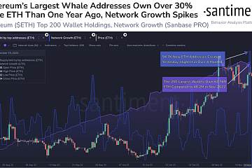 前200大以太坊钱包共持有6276万枚ETH，约合1241亿美元