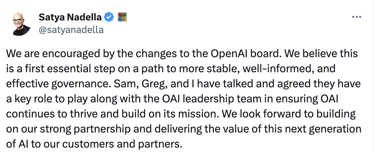 官方确定！Sam Altman 重返 OpenAI 担任 CEO，原董事会重组