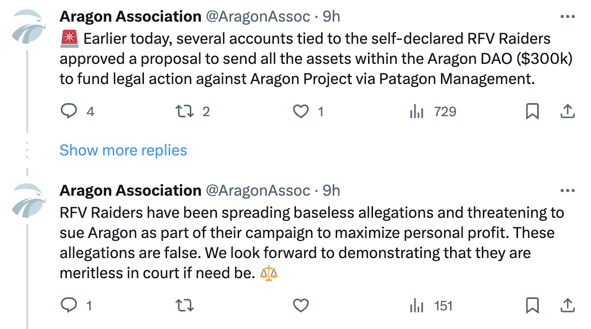 闹剧持续，Aragon DAO投票将法定管理者告上法庭