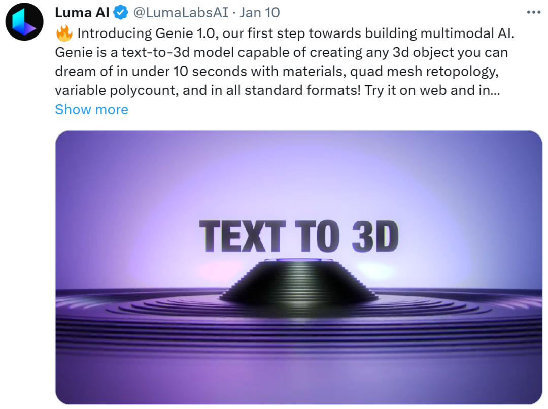 3D版Midjourney来了？Luma AI发布Genie 1.0，生成手办只需10秒