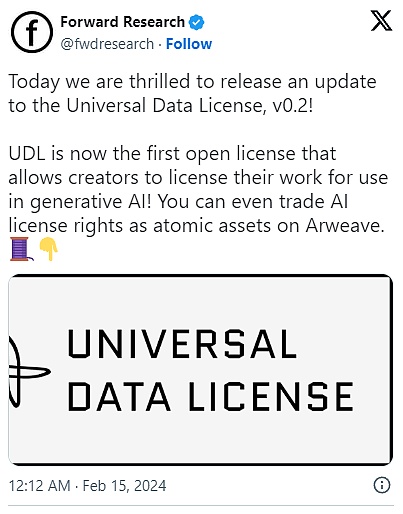 Forward Research 发布了 UDL v0.2 让创作者能在 AI 热潮中盈利