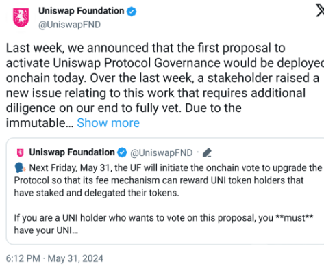 Uniswap基金会推迟激励措施投票